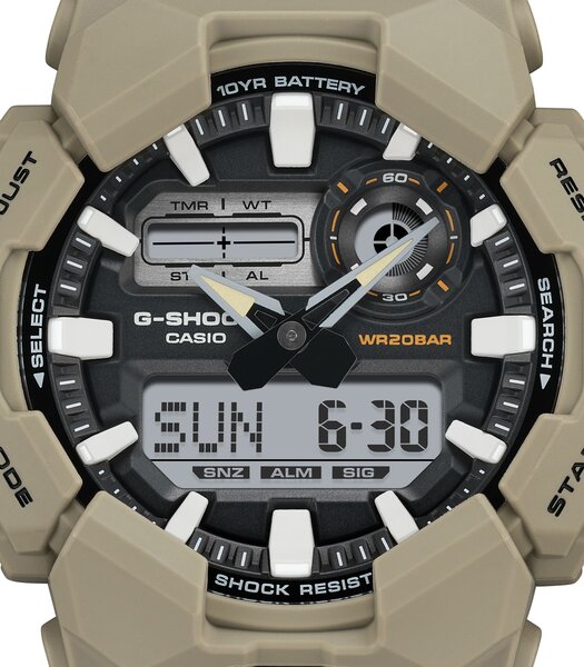 Horloge CASIO G-SHOCK Heren GA-010-5AER Analoog-digitaal Behuizing MINERAAL Zwart Bracelette Hars Beige Etanchéiteiten 20BAR
