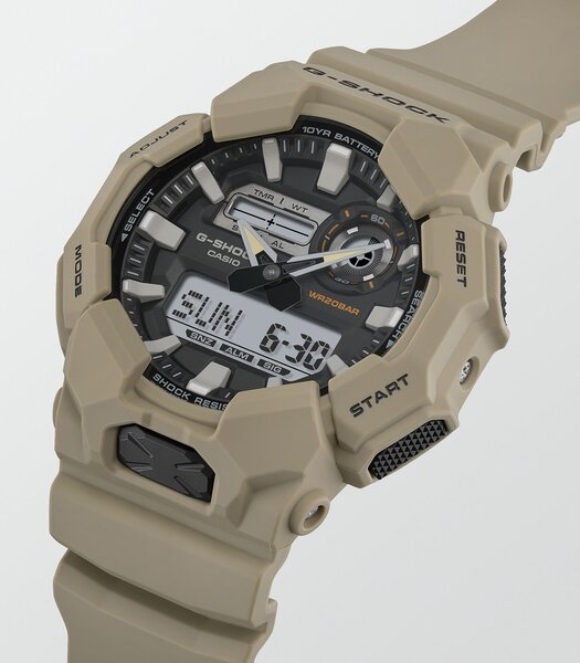 Horloge CASIO G-SHOCK Heren GA-010-5AER Analoog-digitaal Behuizing MINERAAL Zwart Bracelette Hars Beige Etanchéiteiten 20BAR