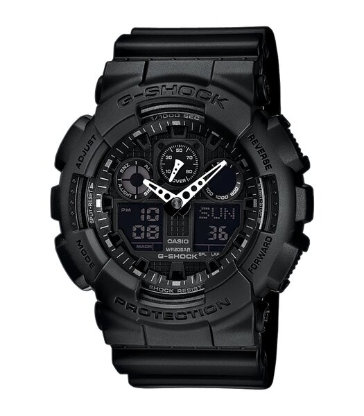 Horloge CASIO G-SHOCK Heren GA-100-1A1ER Analoog-digitaal Behuizing MINERAAL Zwart Bracelette HARS Zwart Boucle ardillon Etanchéiteiten 20BAR