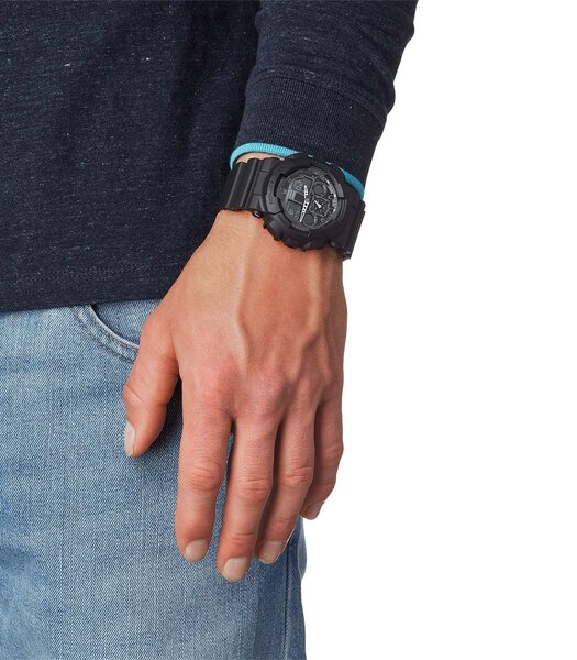 Horloge CASIO G-SHOCK Heren GA-100-1A1ER Analoog-digitaal Behuizing MINERAAL Zwart Bracelette HARS Zwart Boucle ardillon Etanchéiteiten 20BAR