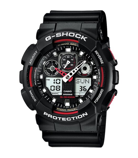 Horloge CASIO G-SHOCK Heren GA-100-1A4ER Analoog-digitaal Behuizing MINERAAL Zwart Bracelette HARS Zwart Boucle ardillon Etanchéiteiten 20BAR