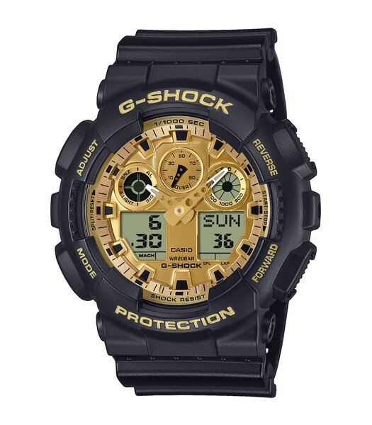 Montre CASIO G-SHOCK Homme GA-100GGB-1A9ER Analogue-Digital Cadran MINERAL Or Bracelet Résine Noir Etanchéité 20BAR