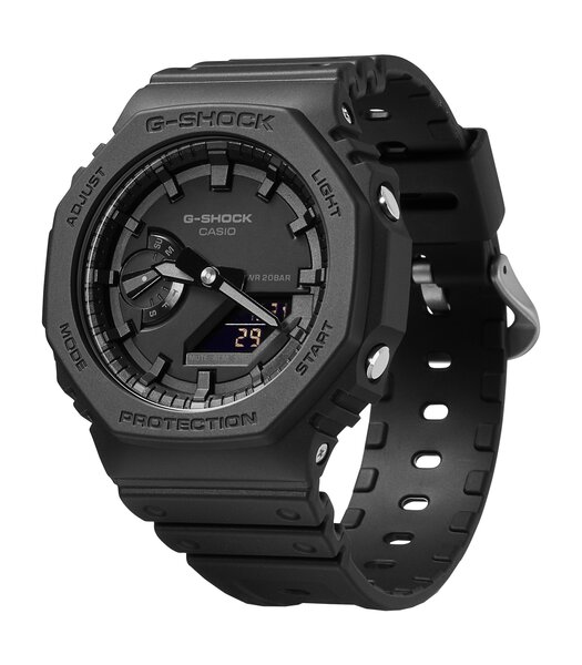 Horloge CASIO G-SHOCK Heren GA-2100-1A1ER Analoog-digitaal Behuizing MINERAAL Zwart Bracelette HARS Zwart Boucle ardillon Etanchéiteiten 20BAR