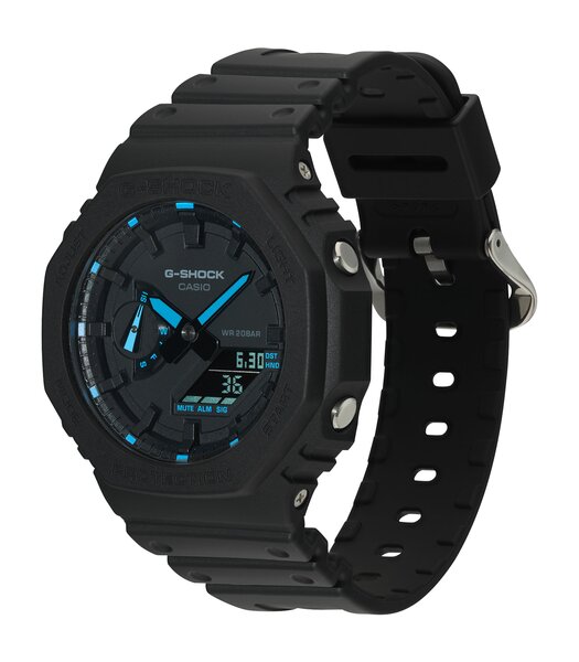 Horloge CASIO G-SHOCK Heren GA-2100-1A2ER Analoog-digitaal Behuizing MINERAAL Blauw Bracelette Hars Zwart Boucle ardillon Etanchéiteiten 20BAR