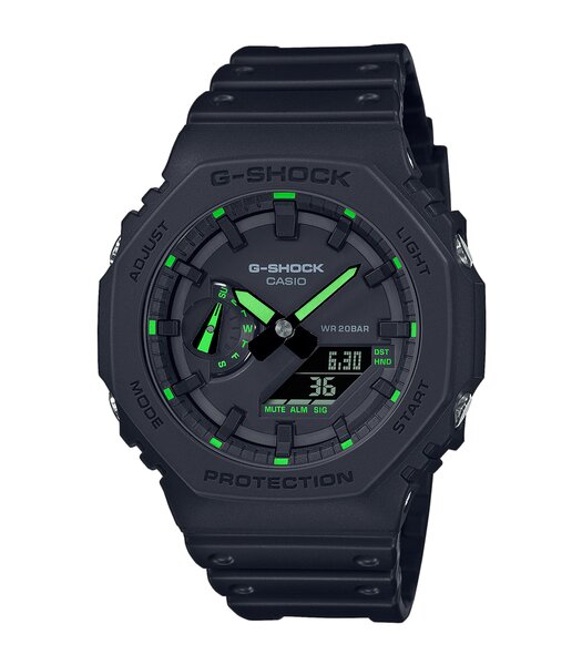 Horloge CASIO G-SHOCK Heren GA-2100-1A3ER Analoog-digitaal Behuizing MINERAAL Groen Bracelette Hars Zwart Boucle ardillon Etanchéiteiten 20BAR