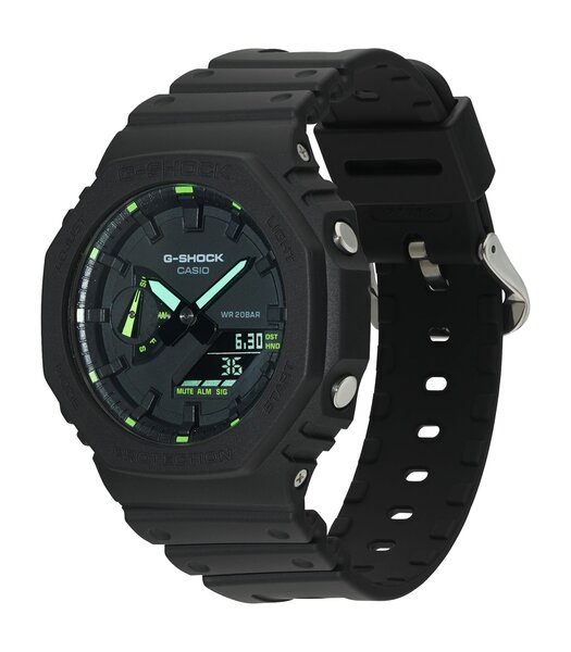 Horloge CASIO G-SHOCK Heren GA-2100-1A3ER Analoog-digitaal Behuizing MINERAAL Groen Bracelette Hars Zwart Boucle ardillon Etanchéiteiten 20BAR