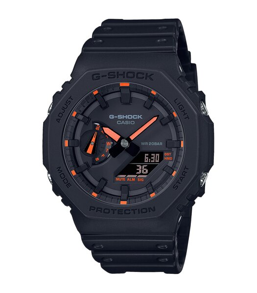 Horloge CASIO G-SHOCK Heren GA-2100-1A4ER Analoog-digitaal Behuizing MINERAAL Rood Bracelette Hars Zwart Boucle ardillon Etanchéiteiten 20BAR