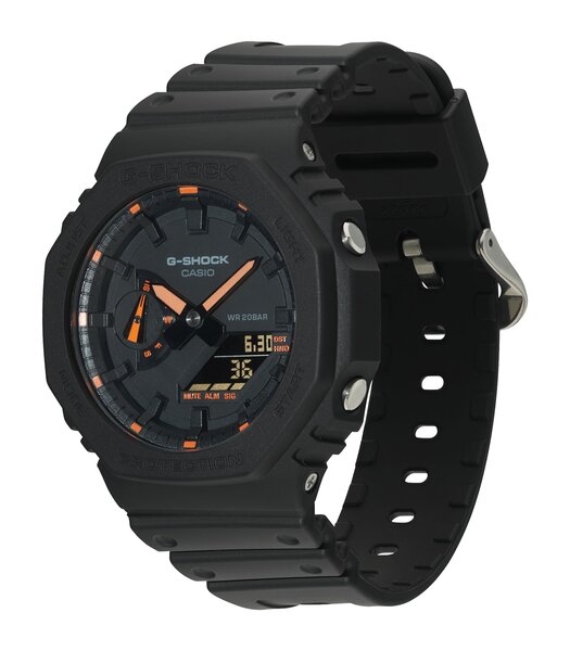 Horloge CASIO G-SHOCK Heren GA-2100-1A4ER Analoog-digitaal Behuizing MINERAAL Rood Bracelette Hars Zwart Boucle ardillon Etanchéiteiten 20BAR