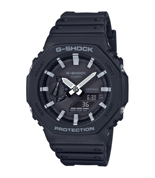Horloge CASIO G-SHOCK Heren GA-2100-1AER Analoog-digitaal Behuizing MINERAAL Zwart Bracelette HARS Zwart Boucle ardillon Etanchéiteiten 20BAR