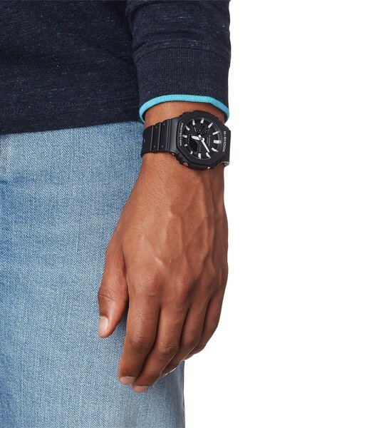 Horloge CASIO G-SHOCK Heren GA-2100-1AER Analoog-digitaal Behuizing MINERAAL Zwart Bracelette HARS Zwart Boucle ardillon Etanchéiteiten 20BAR