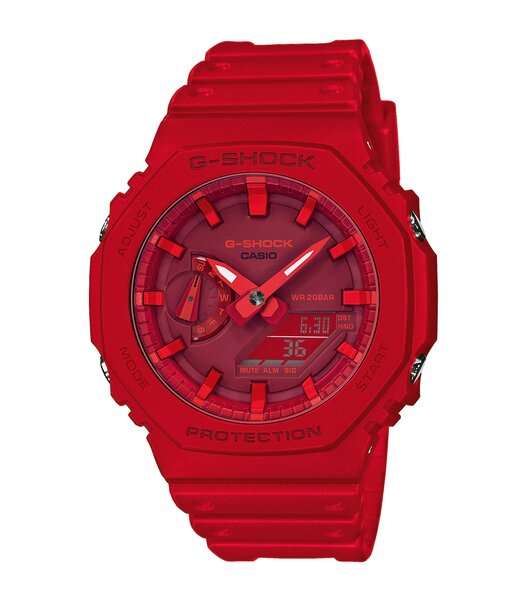 Horloge CASIO G-SHOCK Heren GA-2100-4AER Digitaal + analoog Behuizing Mineraal Rood Bracelette Hars Rood Boucle ardillon Etanchéiteiten 20 BAR