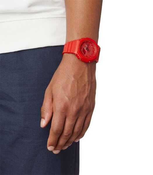 Horloge CASIO G-SHOCK Heren GA-2100-4AER Digitaal + analoog Behuizing Mineraal Rood Bracelette Hars Rood Boucle ardillon Etanchéiteiten 20 BAR