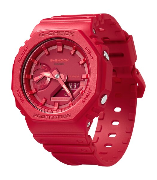 Horloge CASIO G-SHOCK Heren GA-2100-4AER Digitaal + analoog Behuizing Mineraal Rood Bracelette Hars Rood Boucle ardillon Etanchéiteiten 20 BAR