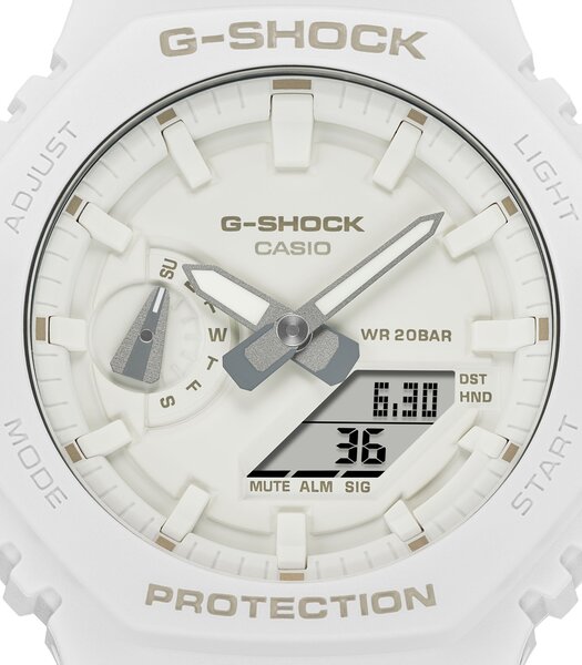 Horloge CASIO G-SHOCK Heren GA-2100-7A7ER Analoog-digitaal Behuizing MINERAAL Wit Bracelette Hars Wit Boucle ardillon Etanchéiteiten 20BAR