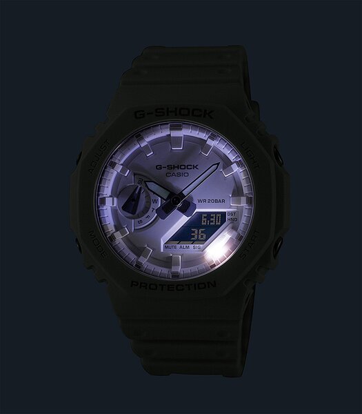 Horloge CASIO G-SHOCK Heren GA-2100-7A7ER Analoog-digitaal Behuizing MINERAAL Wit Bracelette Hars Wit Boucle ardillon Etanchéiteiten 20BAR