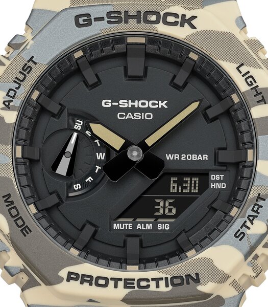 Montre CASIO G-SHOCK Homme GA-2100CM-5AER Analogue-Digital Cadran MINERAL Noir Bracelet Résine Beige Etanchéité 20BAR