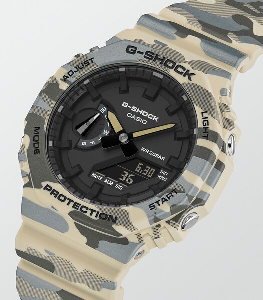 Montre CASIO G-SHOCK Homme GA-2100CM-5AER Analogue-Digital Cadran MINERAL Noir Bracelet Résine Beige Etanchéité 20BAR