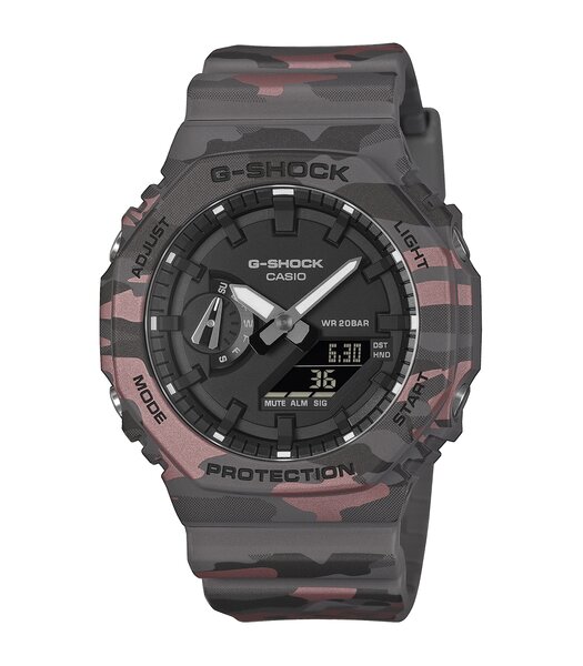 Horloge CASIO G-SHOCK Heren GA-2100CM-8AER Analoog-digitaal Behuizing MINERAAL Zwart Bracelette Hars Grijs Etanchéiteiten 20BAR