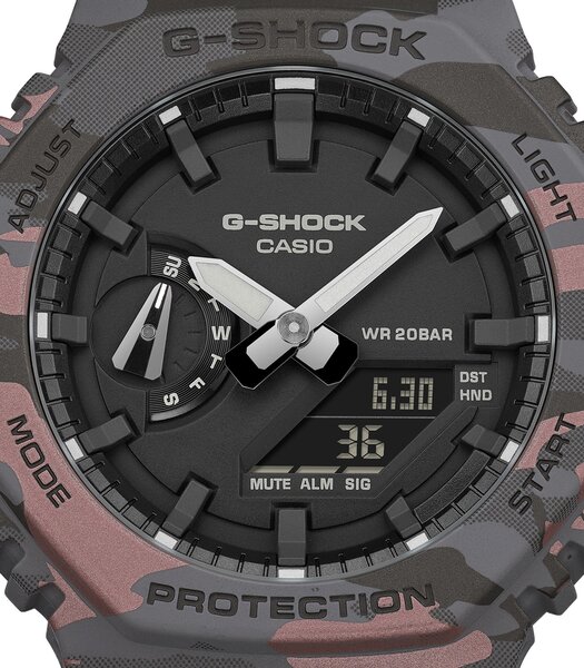 Horloge CASIO G-SHOCK Heren GA-2100CM-8AER Analoog-digitaal Behuizing MINERAAL Zwart Bracelette Hars Grijs Etanchéiteiten 20BAR