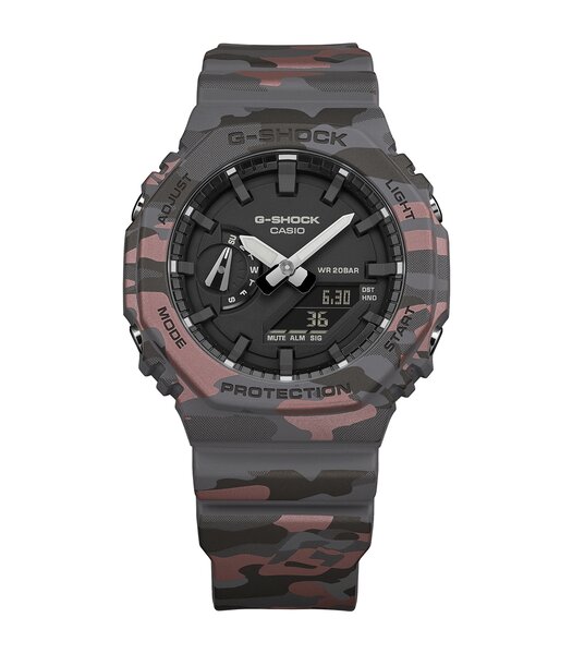 Horloge CASIO G-SHOCK Heren GA-2100CM-8AER Analoog-digitaal Behuizing MINERAAL Zwart Bracelette Hars Grijs Etanchéiteiten 20BAR