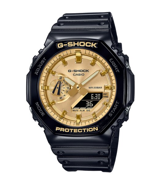 Horloge CASIO G-SHOCK Heren GA-2100GB-1AER Analoog-digitaal Behuizing MINERAAL Goud Bracelette Hars Zwart Boucle ardillon Etanchéiteiten 20BAR