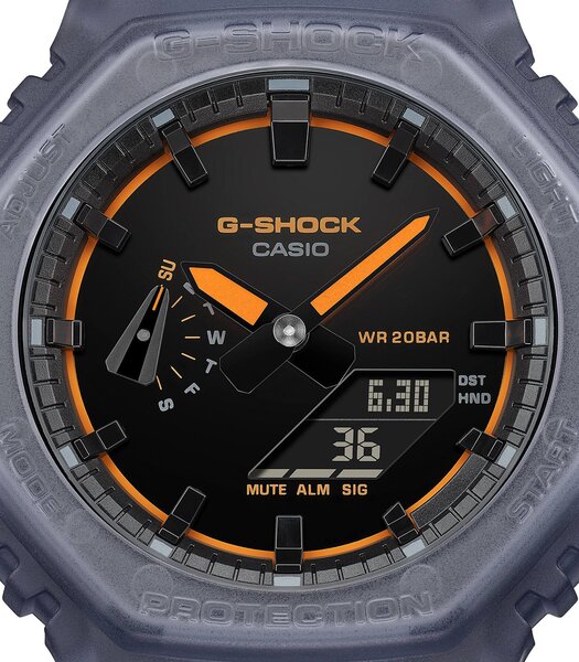 Horloge CASIO G-SHOCK Heren GA-2100K-2AER Analoog-digitaal Behuizing MINERAAL Zwart Bracelette Hars Blauw Etanchéiteiten 20BAR