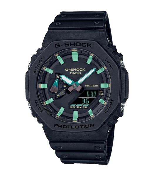 Horloge CASIO G-SHOCK Heren GA-2100RC-1AER Analoog-digitaal Behuizing MINERAAL Zwart Bracelette Hars Zwart Boucle ardillon Etanchéiteiten 20BAR