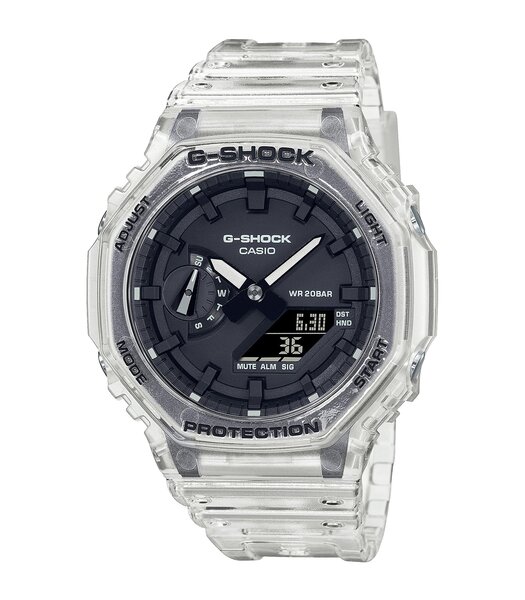 Horloge CASIO G-SHOCK Heren GA-2100SKE-7AER Analoog-digitaal Behuizing MINERAAL Zwart Bracelette HARS Transparant Boucle ardillon Etanchéiteiten 20BAR
