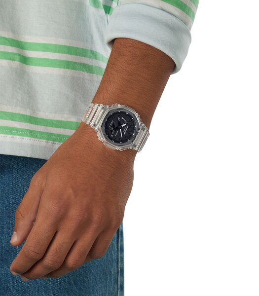 Horloge CASIO G-SHOCK Heren GA-2100SKE-7AER Analoog-digitaal Behuizing MINERAAL Zwart Bracelette HARS Transparant Boucle ardillon Etanchéiteiten 20BAR