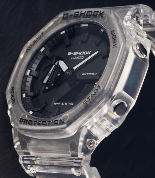 Horloge CASIO G-SHOCK Heren GA-2100SKE-7AER Analoog-digitaal Behuizing MINERAAL Zwart Bracelette HARS Transparant Boucle ardillon Etanchéiteiten 20BAR