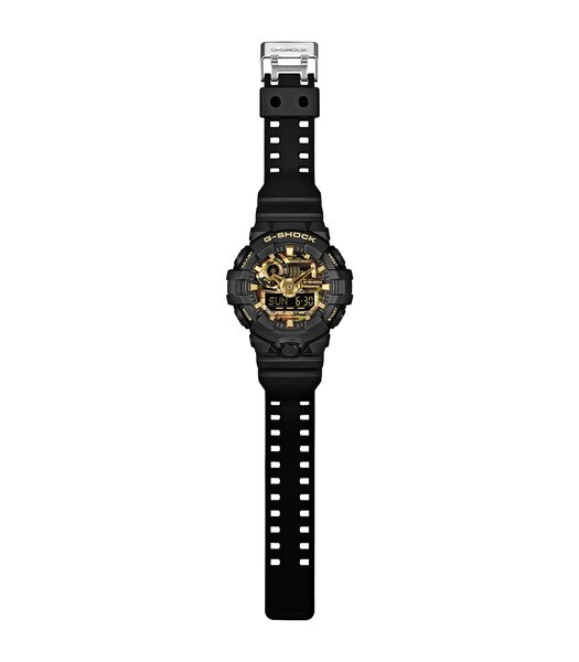 Horloge CASIO G-SHOCK Heren GA-700CF-1AER Digitaal + analoog Behuizing Acryl Goudkleurig Bracelette Hars Zwart Etanchéiteiten 20 ATM