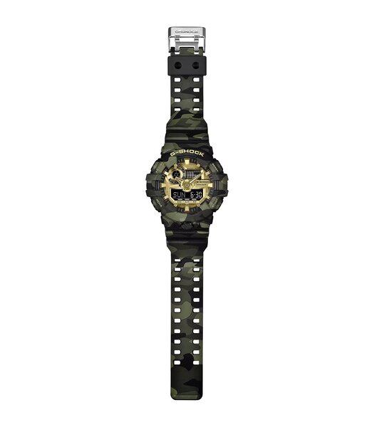 Horloge CASIO G-SHOCK Heren GA-700CMG-3AER Digitaal + analoog Behuizing Acryl Goudkleurig Bracelette Hars Camouflage Etanchéiteiten 20 ATM