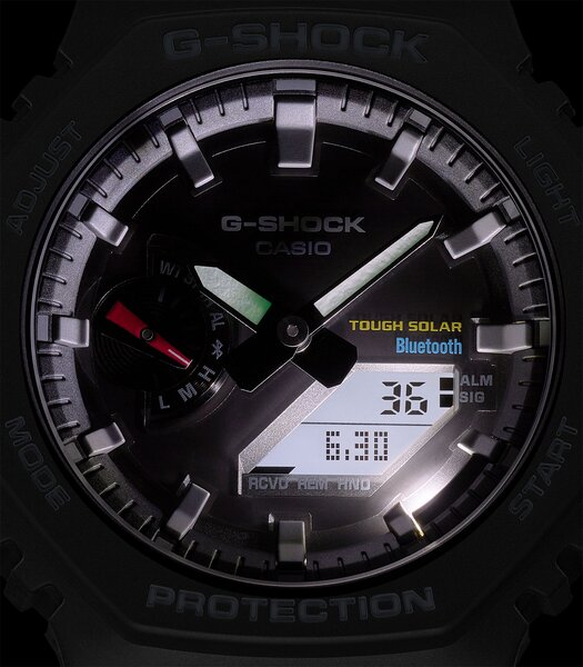 Horloge CASIO G-SHOCK Heren GA-B2100-1AER Digitaal + analoog Behuizing Mineraal Zwart Bracelette Hars Zwart Boucle ardillon Etanchéiteiten 20 BAR