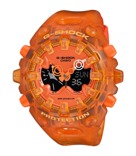 Horloge CASIO G-SHOCK Heren GA-V01SKE-4AER Digitaal + analoog Behuizing Mineraal Oranje Bracelette Plastic Oranje Clip / clasp Etanchéiteiten 20 ATM