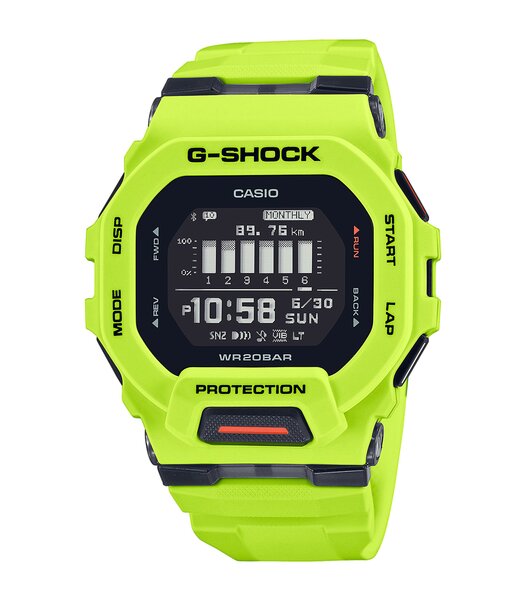 Horloge CASIO G-SHOCK Heren GBD-200-9ER Digitaal Behuizing MINERAAL Zwart Bracelette Hars Geel Boucle ardillon Etanchéiteiten 20BAR