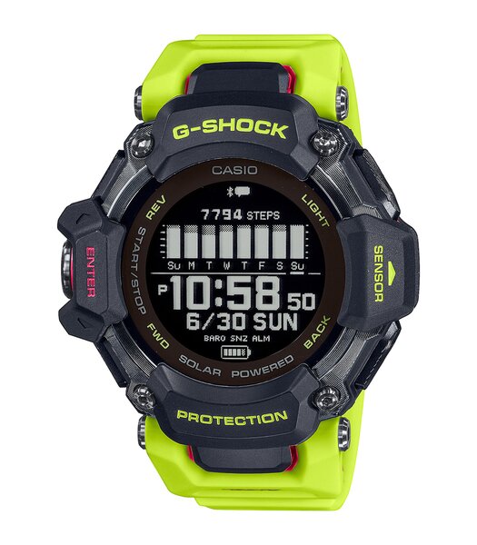 Horloge CASIO G-SHOCK Heren GBD-H2000-1A9ER Digitaal Behuizing MINERAAL Zwart Bracelette Hars Geel Boucle ardillon Etanchéiteiten 20BAR