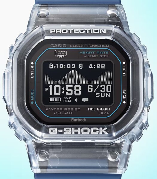 Horloge CASIO G-SHOCK Heren GBX-H5600-2ER Digitaal Behuizing Acryl Zwart Bracelette Gerecyclede hars Blauw Etanchéiteiten 20 ATM