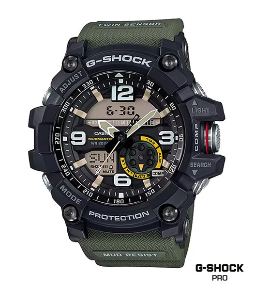 Horloge CASIO G-SHOCK Heren GG-1000-1A3ER Digitaal + analoog Behuizing Mineraal Zwart Bracelette Hars Groen Etanchéiteiten 20 ATM
