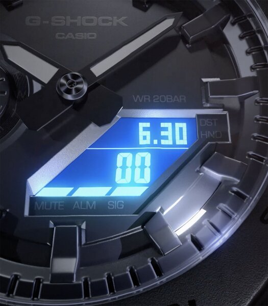 Horloge CASIO G-SHOCK Heren GM-2100-1AER Analoog-digitaal Behuizing MINERAAL Zwart Bracelette Hars Zwart Boucle ardillon Etanchéiteiten 20BAR