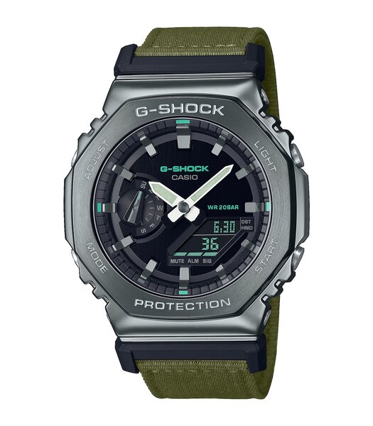 Horloge CASIO G-SHOCK Heren GM-2100CB-3AER Digitaal + analoog Behuizing Mineraal Zwart Bracelette Stof Groen Boucle ardillon Etanchéiteiten 20 BAR