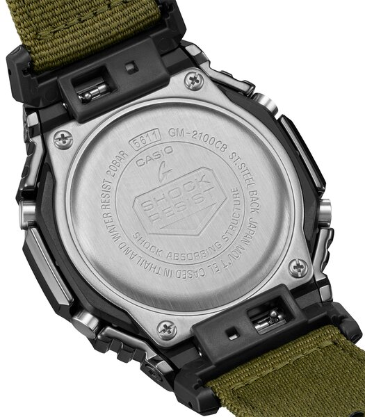 Horloge CASIO G-SHOCK Heren GM-2100CB-3AER Digitaal + analoog Behuizing Mineraal Zwart Bracelette Stof Groen Boucle ardillon Etanchéiteiten 20 BAR
