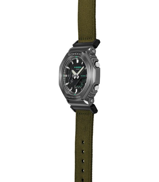 Horloge CASIO G-SHOCK Heren GM-2100CB-3AER Digitaal + analoog Behuizing Mineraal Zwart Bracelette Stof Groen Boucle ardillon Etanchéiteiten 20 BAR