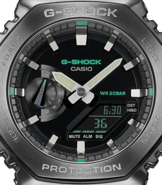 Horloge CASIO G-SHOCK Heren GM-2100CB-3AER Digitaal + analoog Behuizing Mineraal Zwart Bracelette Stof Groen Boucle ardillon Etanchéiteiten 20 BAR