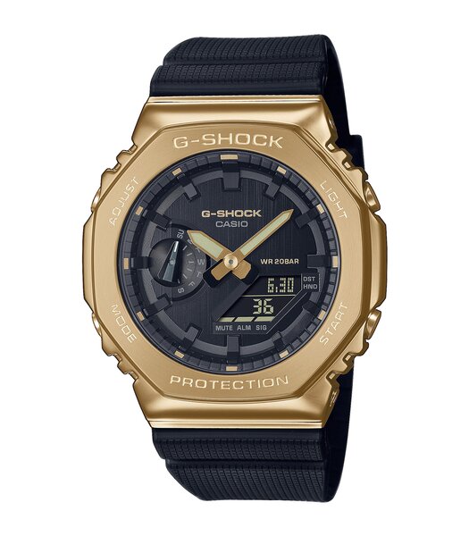 Horloge CASIO G-SHOCK Heren GM-2100G-1A9ER Digitaal + analoog Behuizing Mineraal Zwart Bracelette Hars Zwart Boucle ardillon Etanchéiteiten 20 BAR