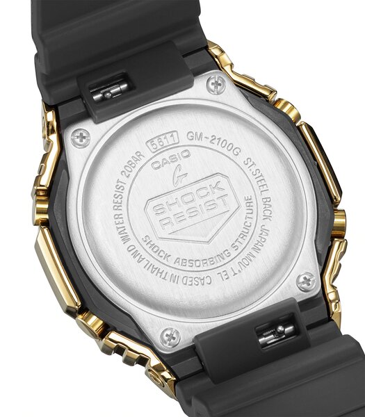 Horloge CASIO G-SHOCK Heren GM-2100G-1A9ER Digitaal + analoog Behuizing Mineraal Zwart Bracelette Hars Zwart Boucle ardillon Etanchéiteiten 20 BAR