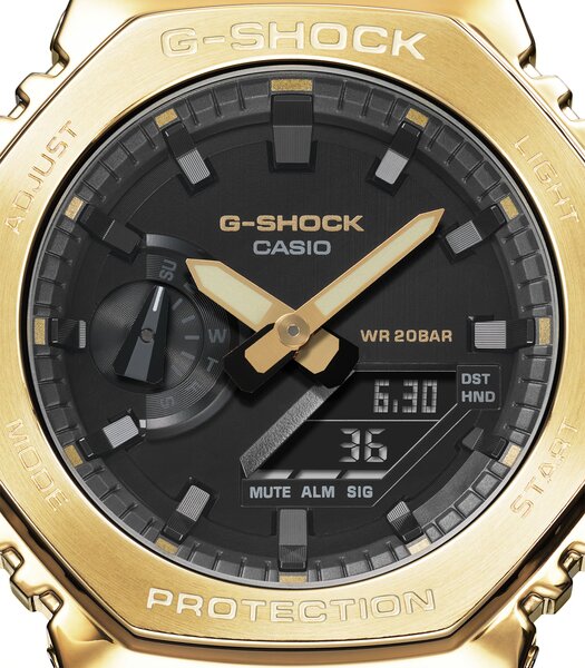 Horloge CASIO G-SHOCK Heren GM-2100G-1A9ER Digitaal + analoog Behuizing Mineraal Zwart Bracelette Hars Zwart Boucle ardillon Etanchéiteiten 20 BAR