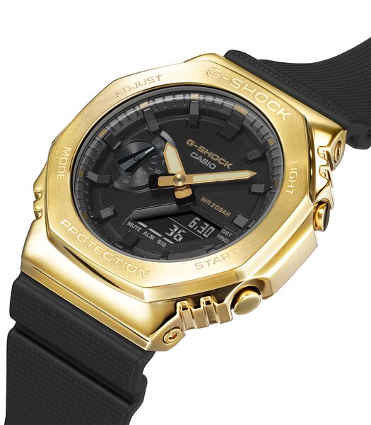 Horloge CASIO G-SHOCK Heren GM-2100G-1A9ER Digitaal + analoog Behuizing Mineraal Zwart Bracelette Hars Zwart Boucle ardillon Etanchéiteiten 20 BAR