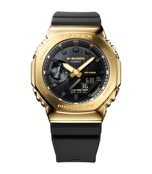 Horloge CASIO G-SHOCK Heren GM-2100G-1A9ER Digitaal + analoog Behuizing Mineraal Zwart Bracelette Hars Zwart Boucle ardillon Etanchéiteiten 20 BAR