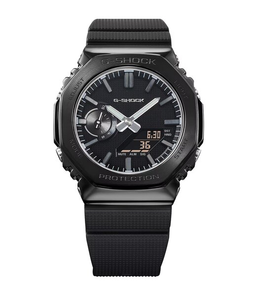Horloge CASIO G-SHOCK Heren GM-2100LXB-1AER Digitaal + analoog Behuizing Mineraal Zwart Armband Hars Zwart Uitklapbare lus Waterdichtheid 20 ATM