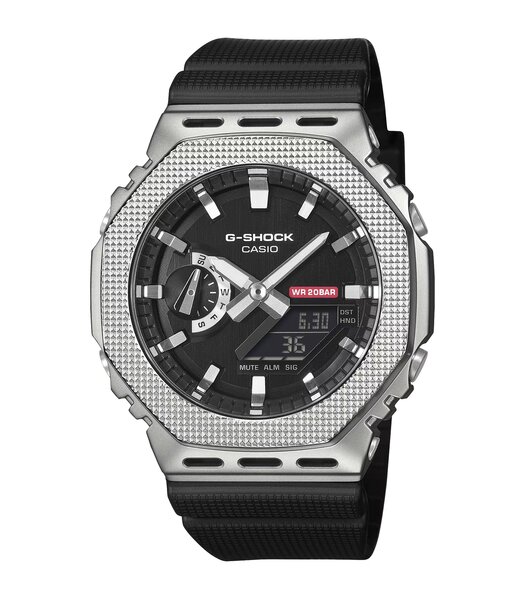 Horloge CASIO G-SHOCK Heren GM-2100M-1AER Digitaal + analoog Behuizing Mineraal Grijs Bracelette Hars Zwart Boucle ardillon Etanchéiteiten 20 BAR